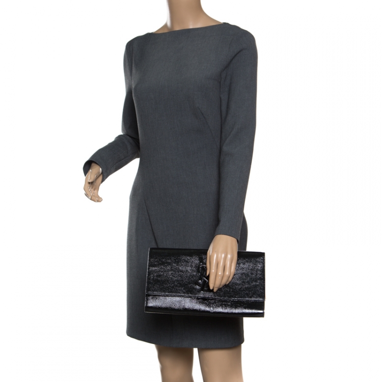 Pre Owned Saint Laurent Black Patent Leather Belle De Jour Flap Clutch