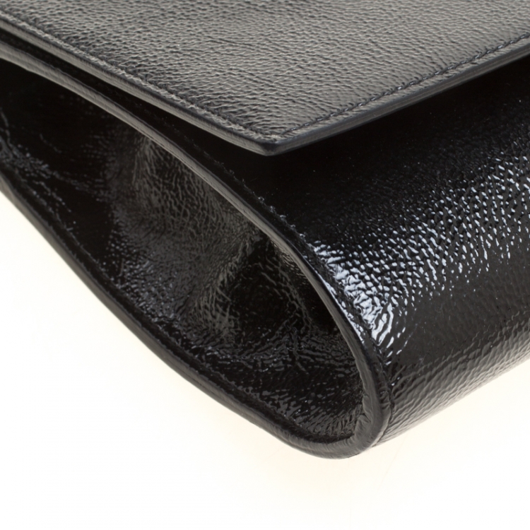 Pre Owned Saint Laurent Black Patent Leather Belle De Jour Flap Clutch
