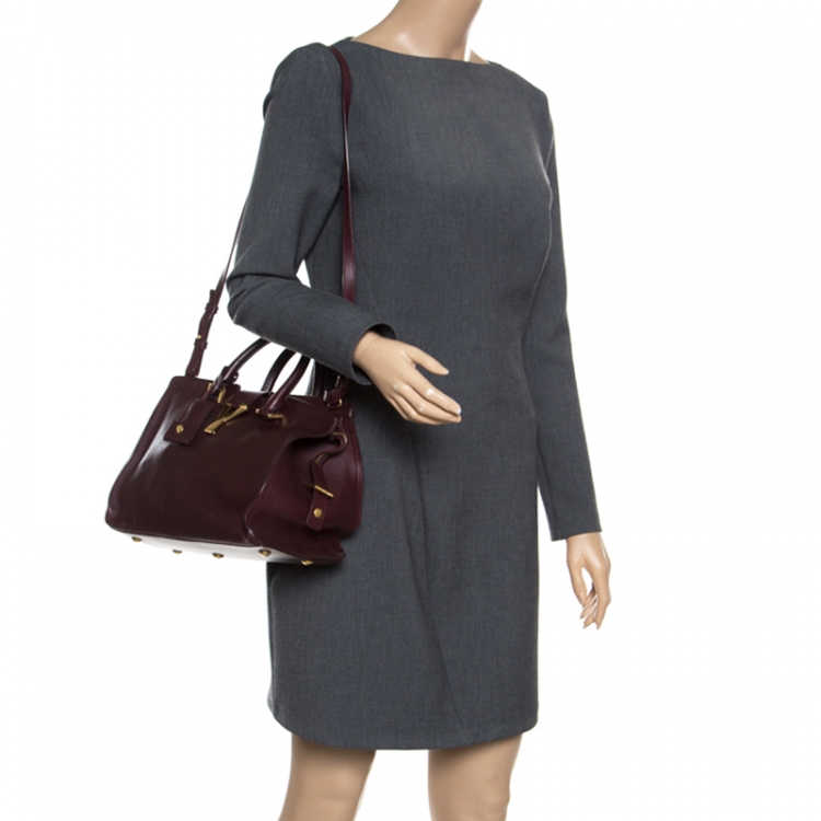 Pre Owned Saint Laurent Burgundy Leather Small Cabas Chyc Tote