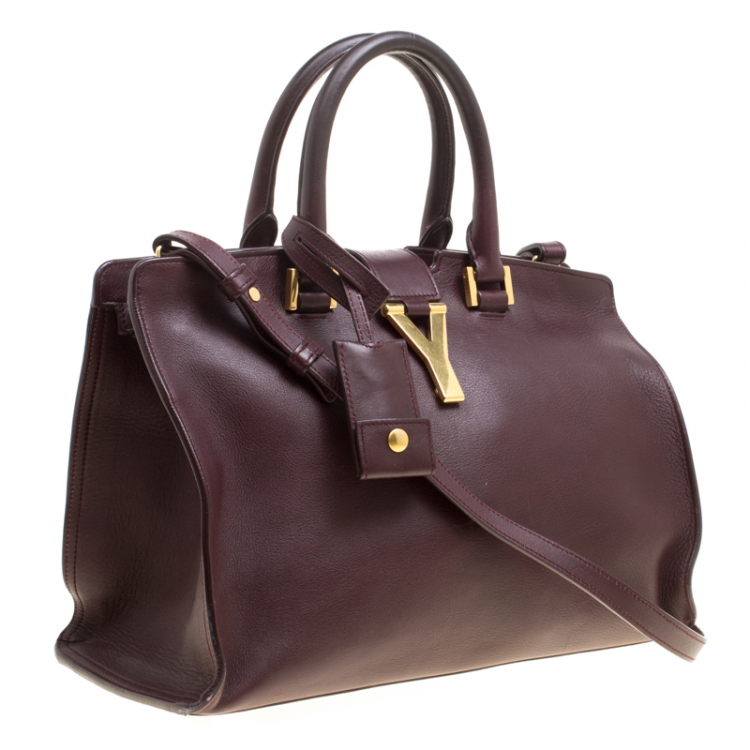 Pre Owned Saint Laurent Burgundy Leather Small Cabas Chyc Tote