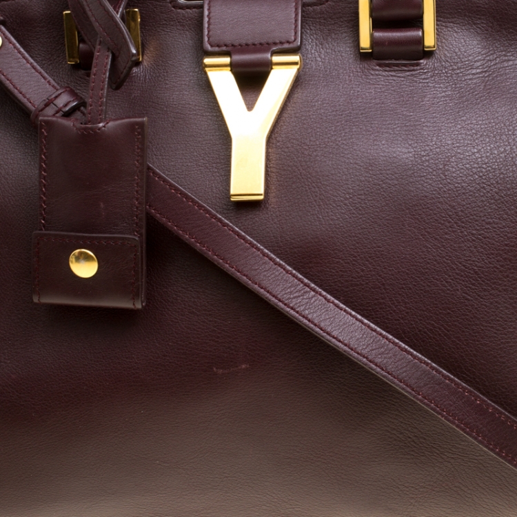 Pre Owned Saint Laurent Burgundy Leather Small Cabas Chyc Tote