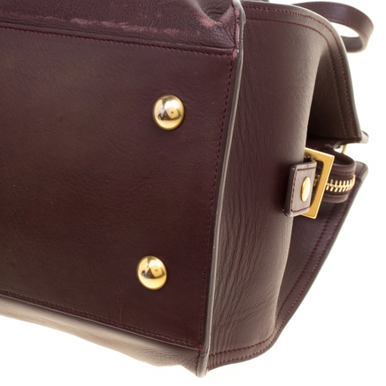Pre Owned Saint Laurent Burgundy Leather Small Cabas Chyc Tote
