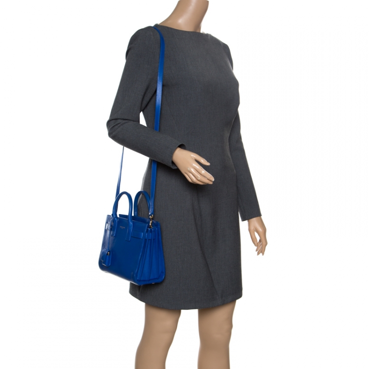 Pre Owned Saint Laurent Blue Leather Nano Classic Sac De Jour Tote