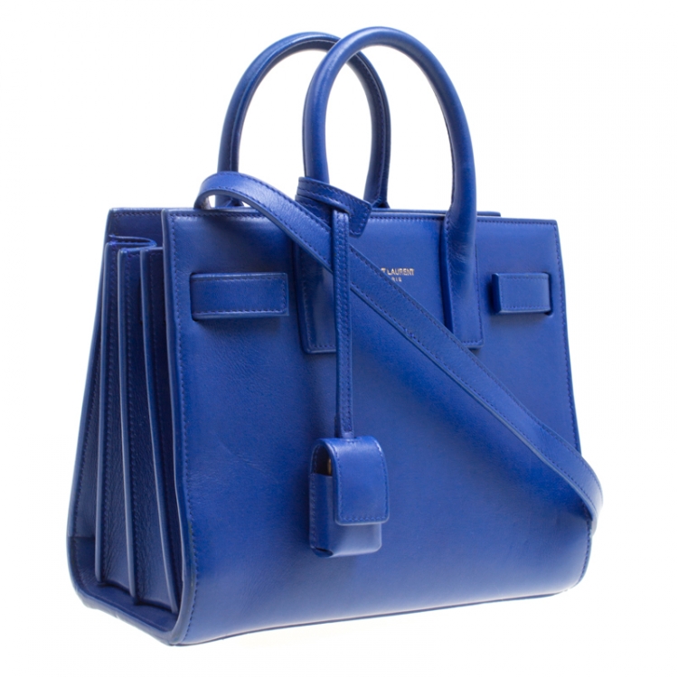 Pre Owned Saint Laurent Blue Leather Nano Classic Sac De Jour Tote