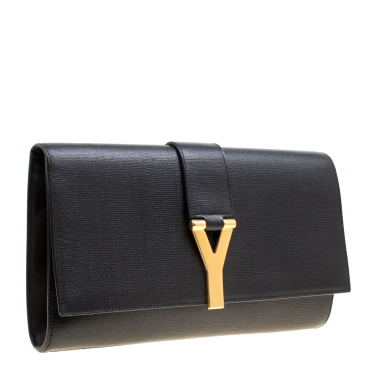 Pre Owned Saint Laurent Black Leather Large Chyc Clutch