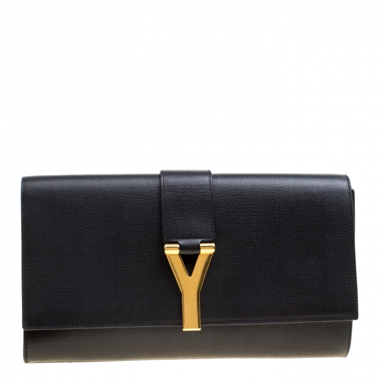 Pre Owned Saint Laurent Black Leather Large Chyc Clutch