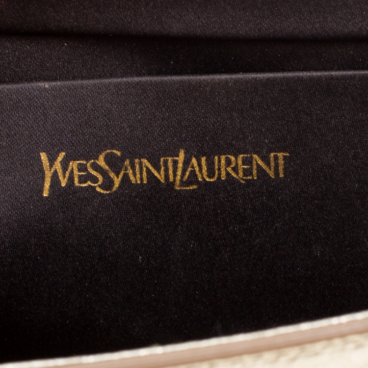 Pre Owned Saint Laurent Metallic Gold Patent Leather Belle De Jour Flap Clutch