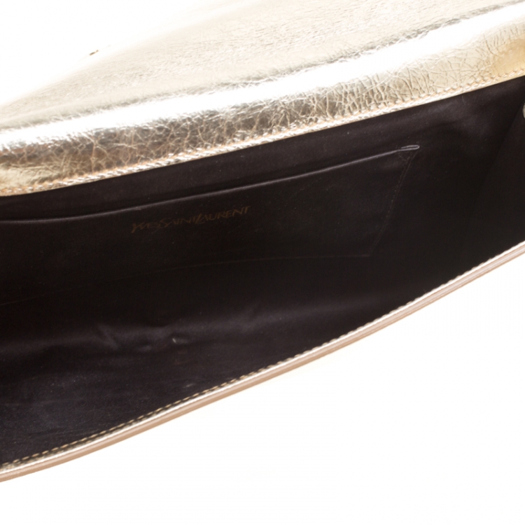 Pre Owned Saint Laurent Metallic Gold Patent Leather Belle De Jour Flap Clutch