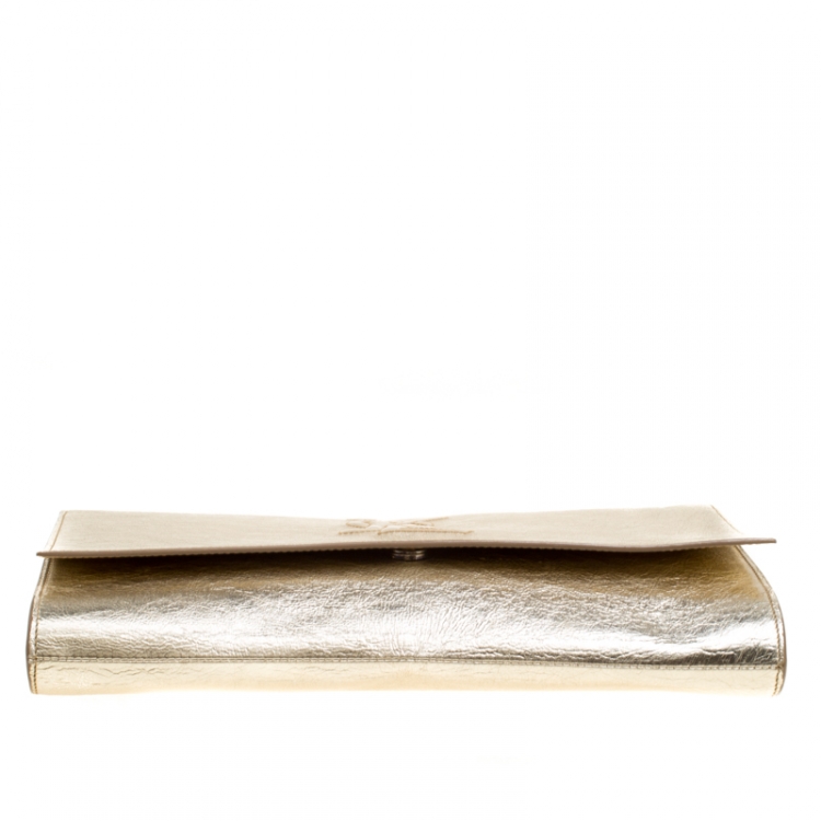 Pre Owned Saint Laurent Metallic Gold Patent Leather Belle De Jour Flap Clutch
