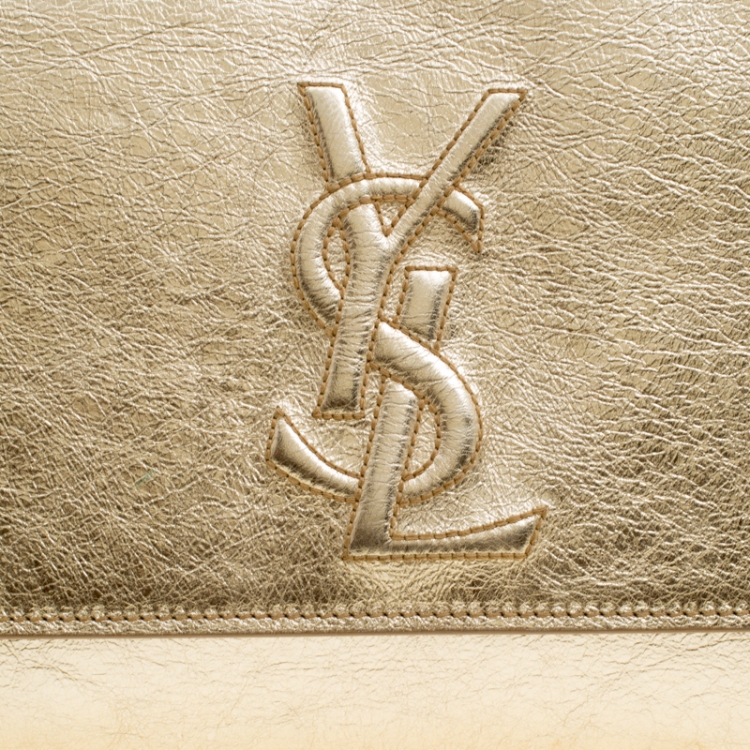 Pre Owned Saint Laurent Metallic Gold Patent Leather Belle De Jour Flap Clutch