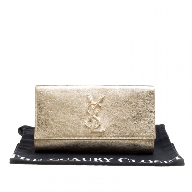 Pre Owned Saint Laurent Metallic Gold Patent Leather Belle De Jour Flap Clutch