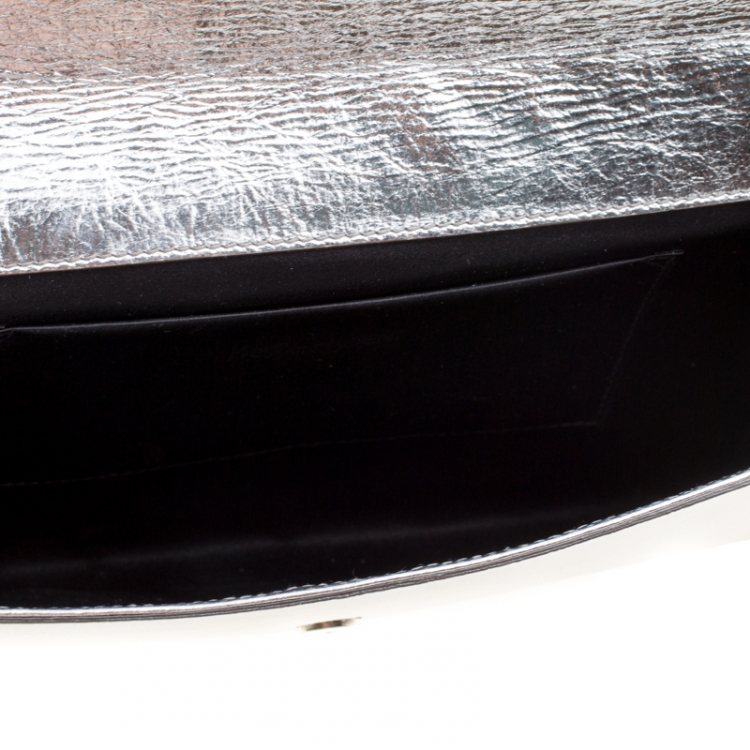 Pre Owned Saint Laurent Metallic Silver Belle De Jour Flap Clutch