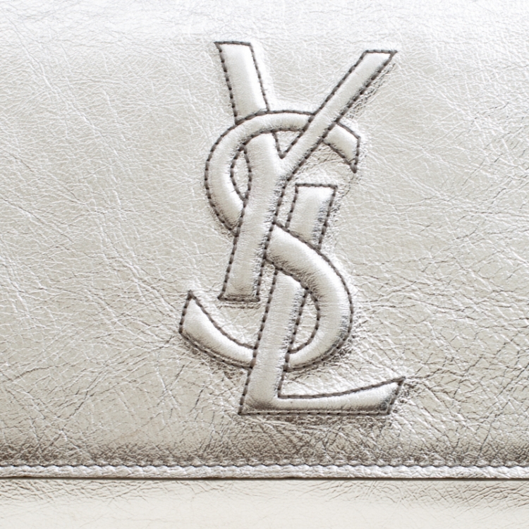 Pre Owned Saint Laurent Metallic Silver Belle De Jour Flap Clutch