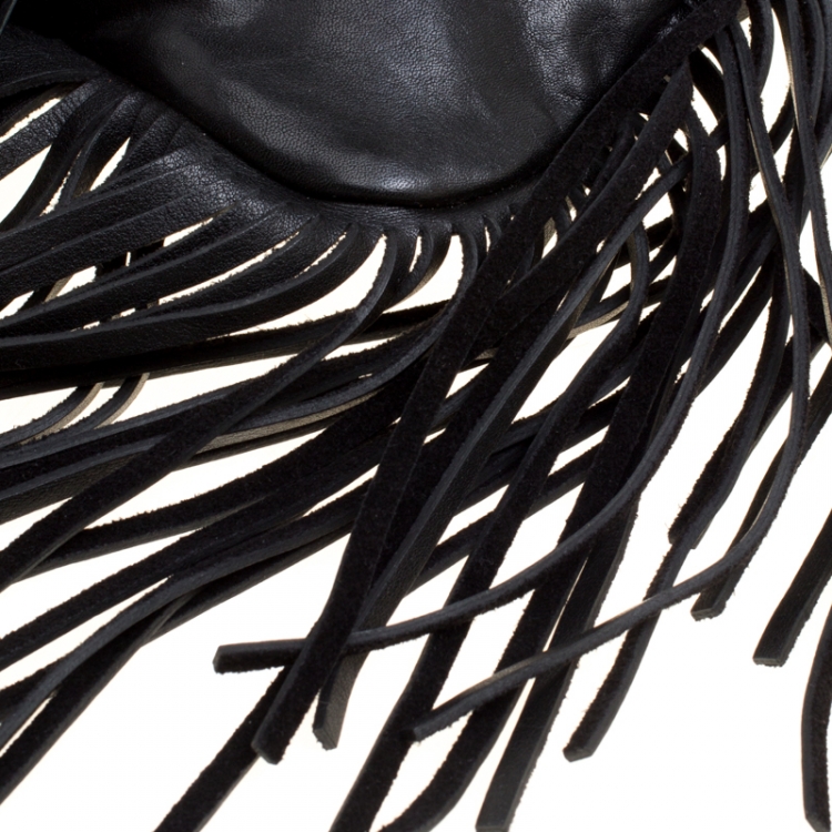 Pre Owned Saint Laurent Black Leather Fringed Anita Crossbody Bag