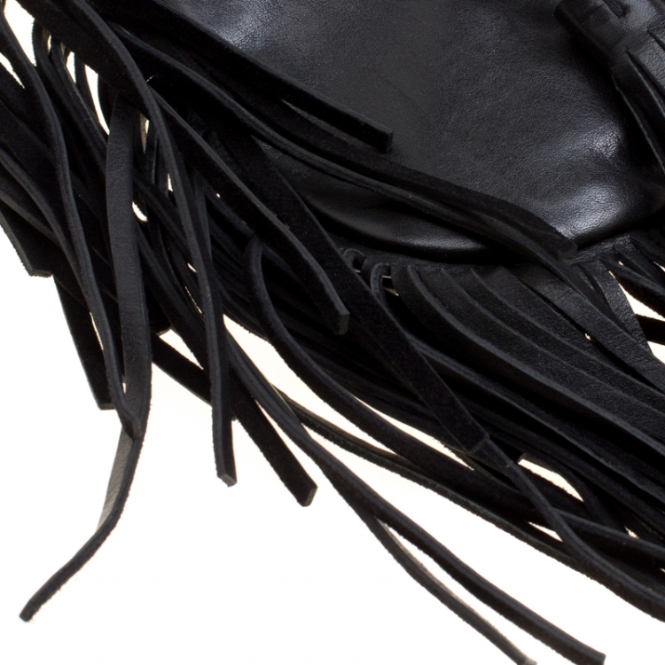 Pre Owned Saint Laurent Black Leather Fringed Anita Crossbody Bag