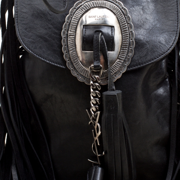 Pre Owned Saint Laurent Black Leather Fringed Anita Crossbody Bag