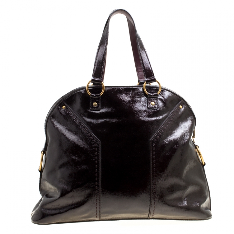 Pre Owned Saint Laurent Black Patent Leather Oversized Muse Satchel