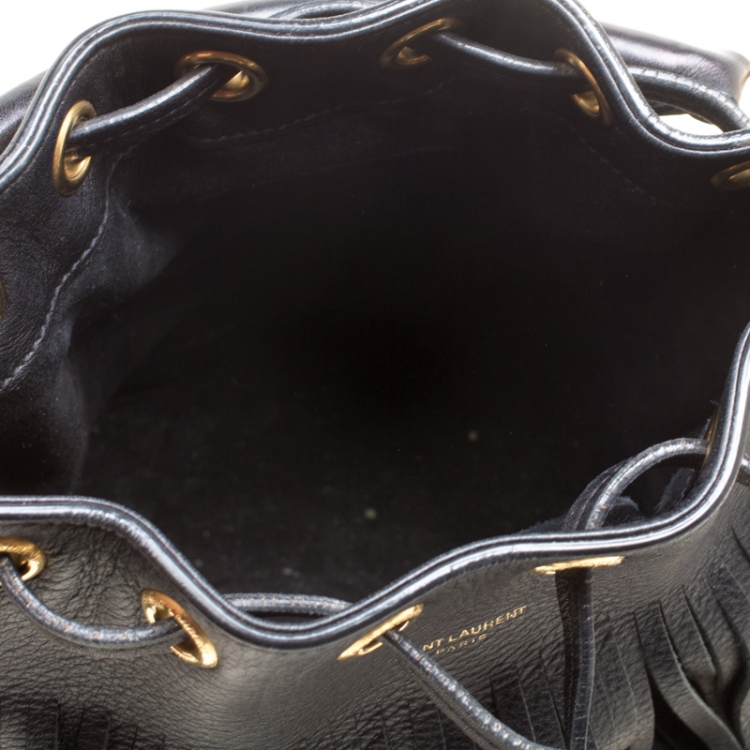 Pre Owned Saint Laurent Black Leather Small Emmanuelle Fringed Bucket Bag