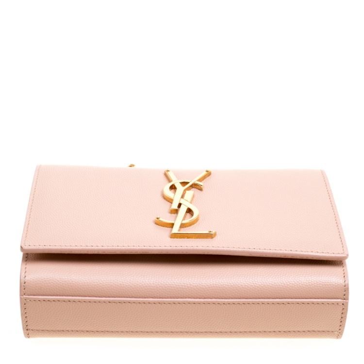 Pre Owned Saint Laurent Beige Monogram Leather Small Kate Shoulder Bag