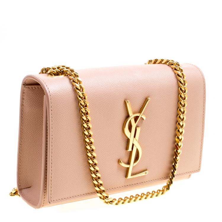 Pre Owned Saint Laurent Beige Monogram Leather Small Kate Shoulder Bag