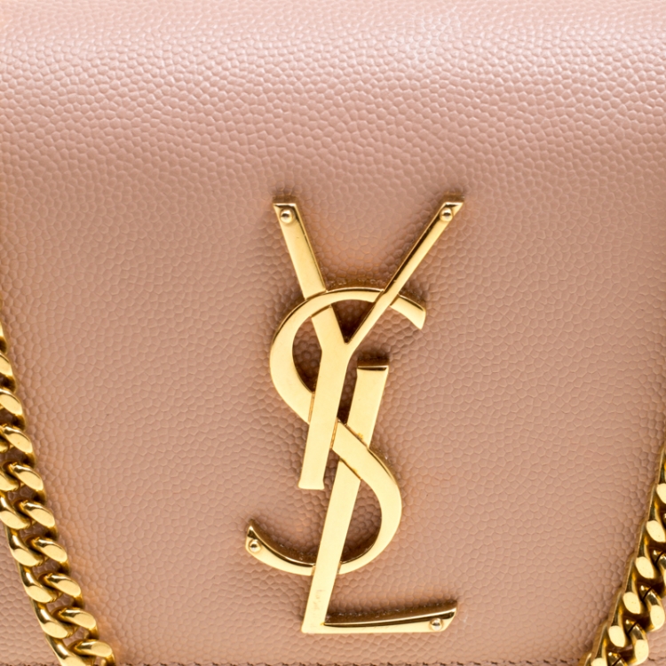 Pre Owned Saint Laurent Beige Monogram Leather Small Kate Shoulder Bag