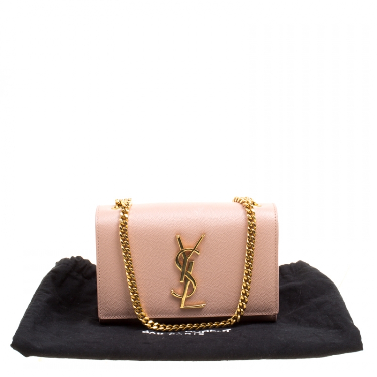 Pre Owned Saint Laurent Beige Monogram Leather Small Kate Shoulder Bag