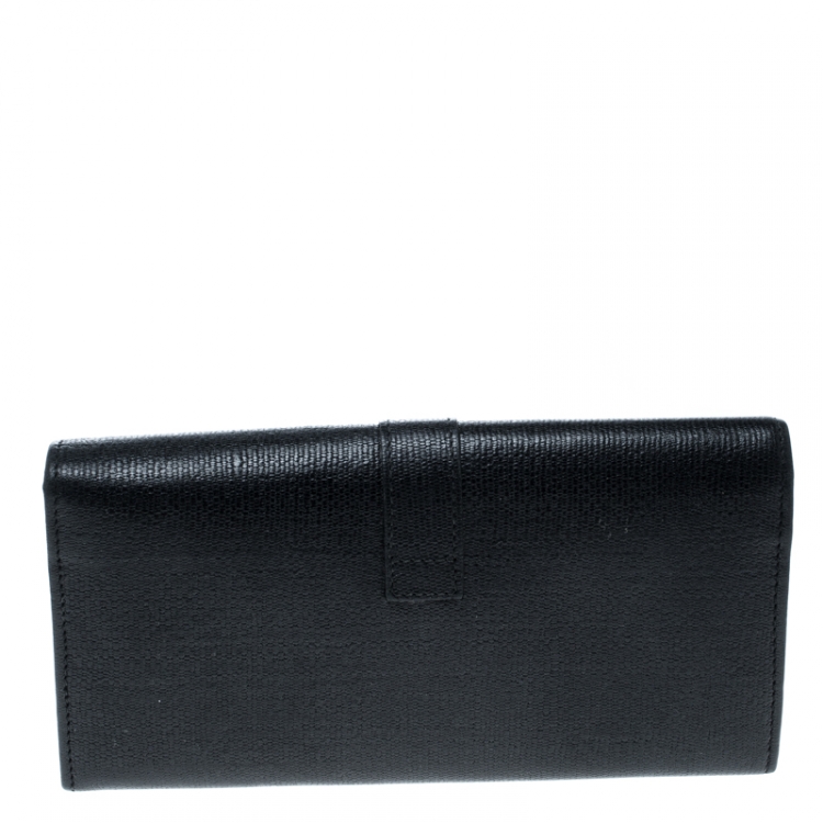 Pre Owned Saint Laurent Black Leather Y Line Continental Wallet