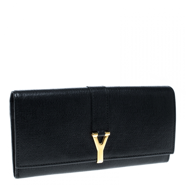 Pre Owned Saint Laurent Black Leather Y Line Continental Wallet
