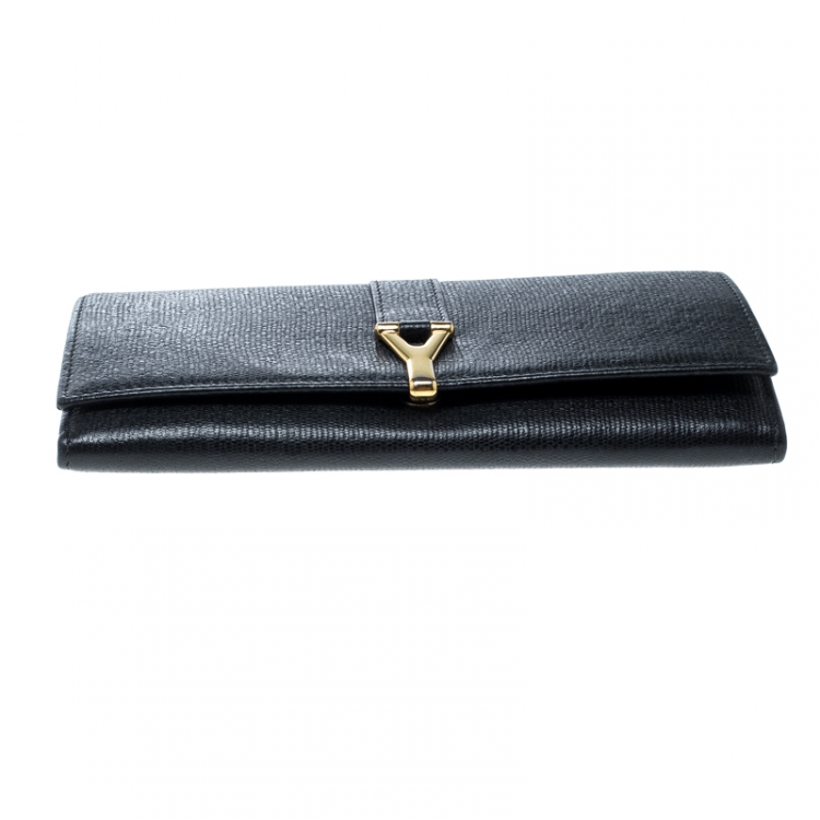 Pre Owned Saint Laurent Black Leather Y Line Continental Wallet