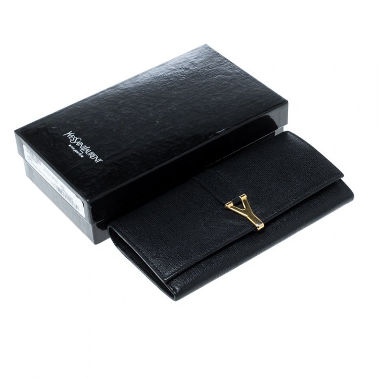 Pre Owned Saint Laurent Black Leather Y Line Continental Wallet