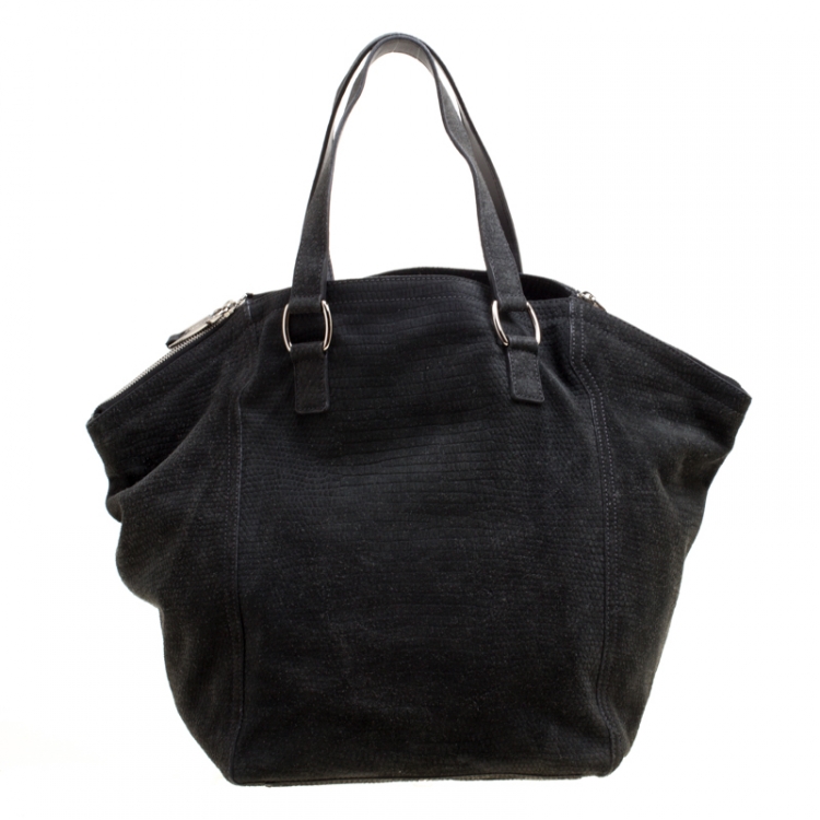 Pre Owned Saint Laurent Grey Suede Medium Downtown Tote
