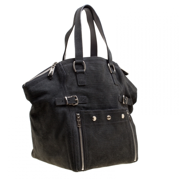Pre Owned Saint Laurent Grey Suede Medium Downtown Tote