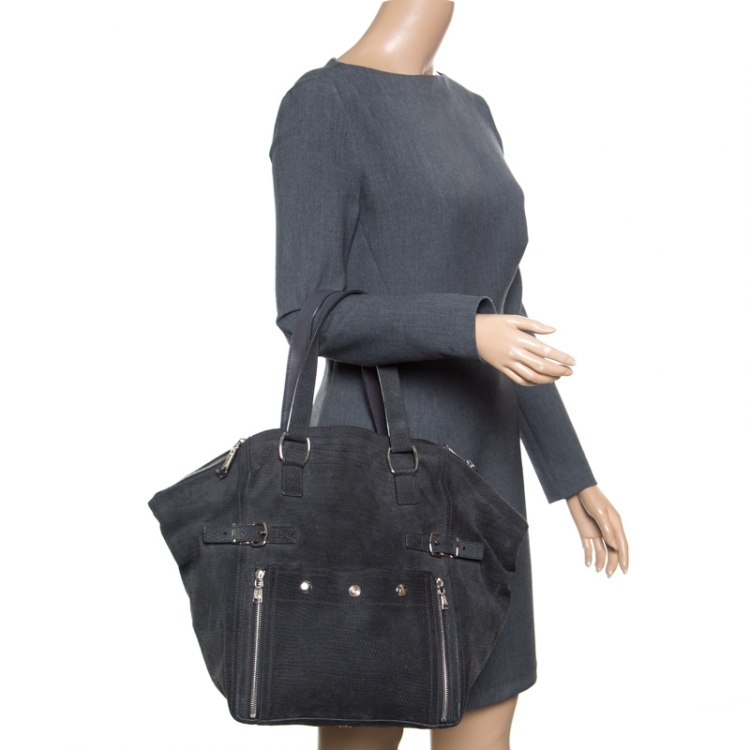 Pre Owned Saint Laurent Grey Suede Medium Downtown Tote