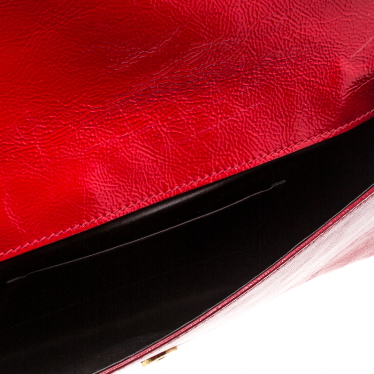 Pre Owned Saint Laurent Red Patent Leather Small Belle De Jour Flap Clutch