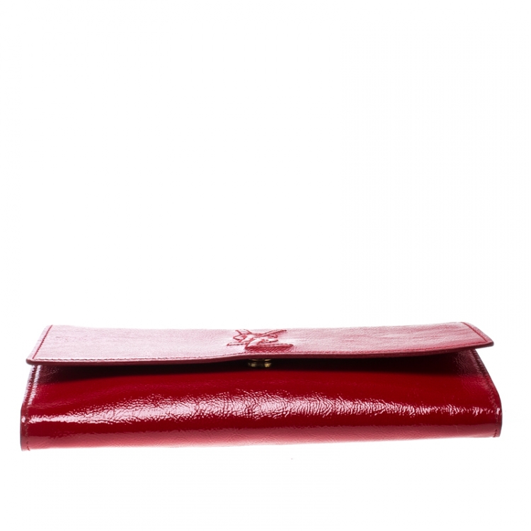 Pre Owned Saint Laurent Red Patent Leather Small Belle De Jour Flap Clutch