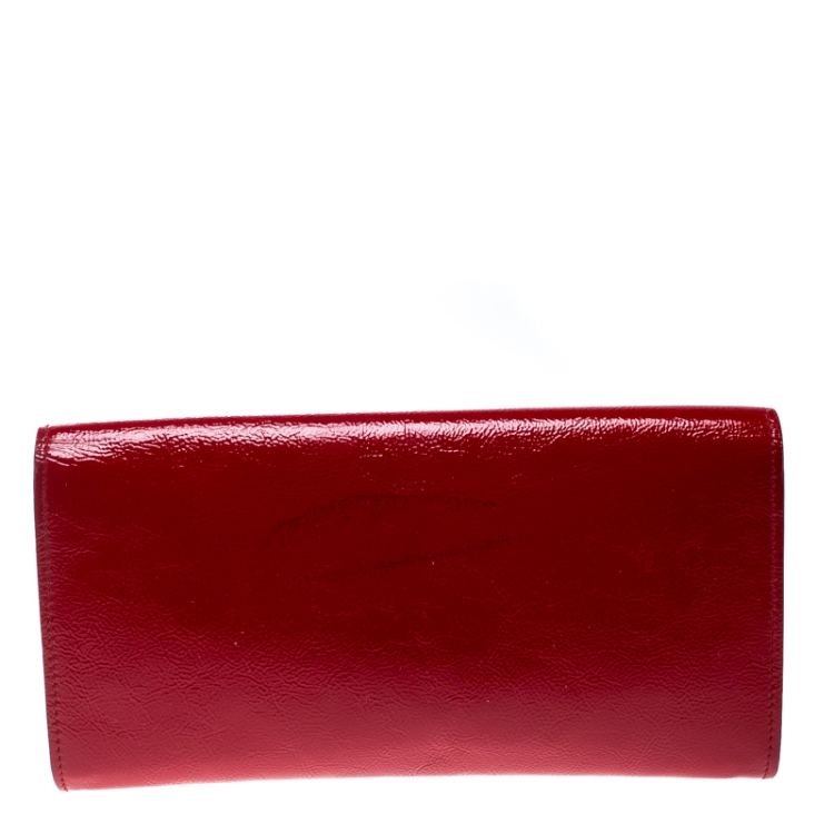 Pre Owned Saint Laurent Red Patent Leather Small Belle De Jour Flap Clutch