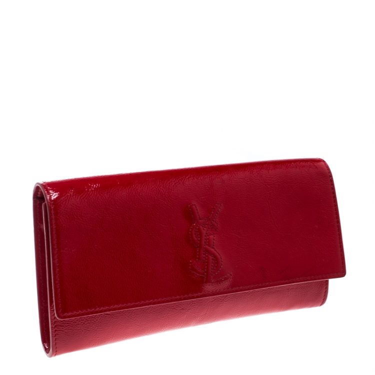 Pre Owned Saint Laurent Red Patent Leather Small Belle De Jour Flap Clutch