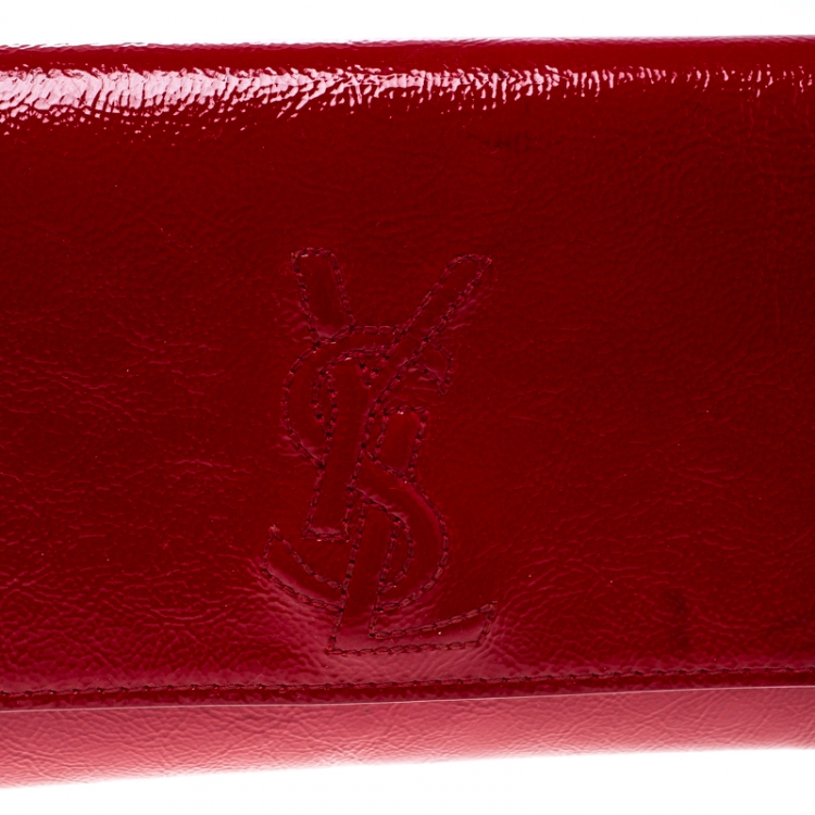 Pre Owned Saint Laurent Red Patent Leather Small Belle De Jour Flap Clutch