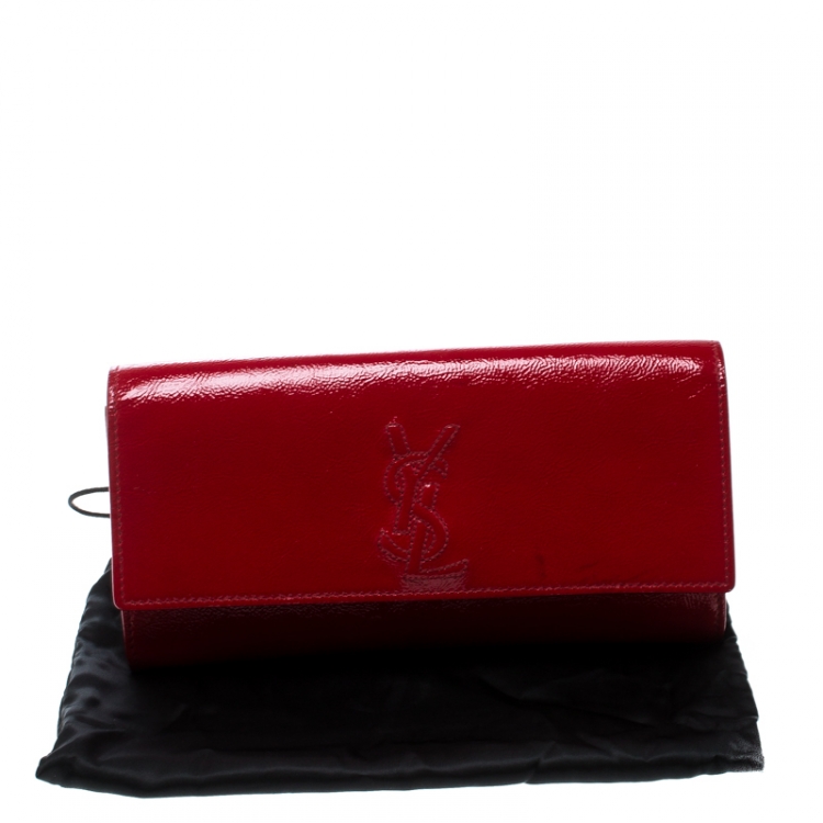 Pre Owned Saint Laurent Red Patent Leather Small Belle De Jour Flap Clutch