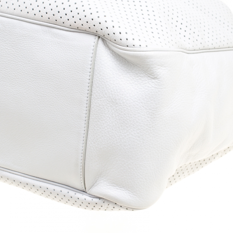 Pre Owned Saint Laurent White Perforated Leather Roady Hobo