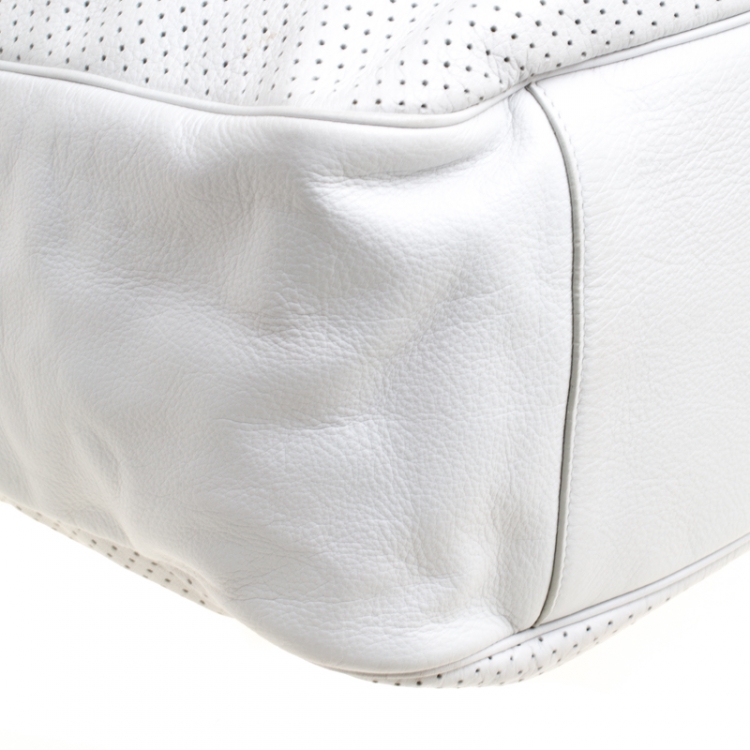 Pre Owned Saint Laurent White Perforated Leather Roady Hobo