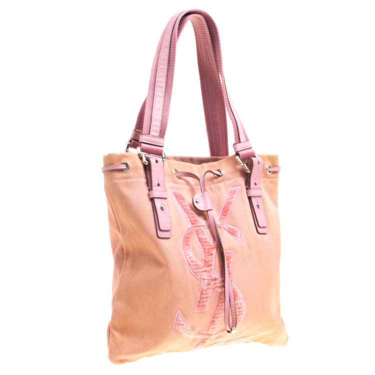 Pre Owned Saint Laurent Pink Fabric Kahala Drawstring Tote