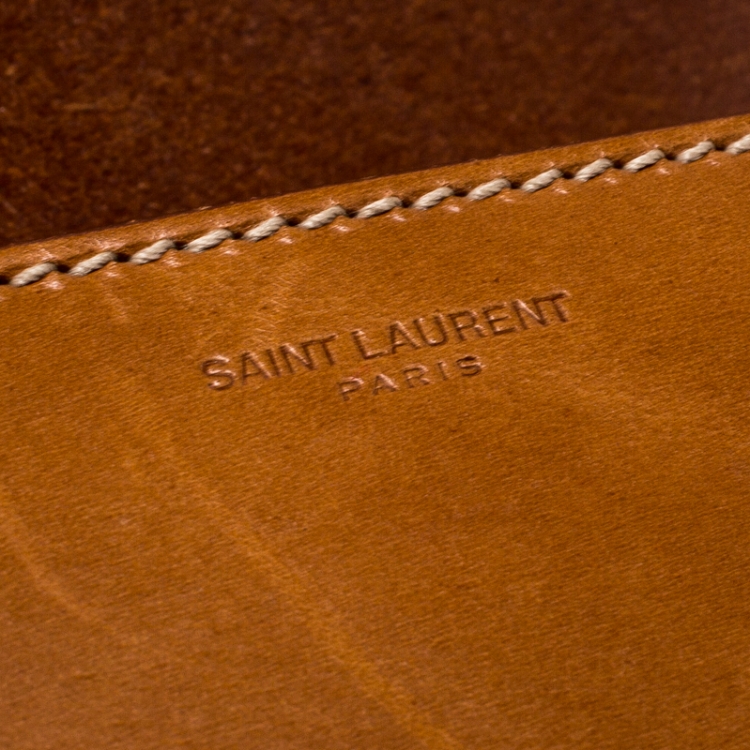 Pre Owned Saint Laurent Brown Leather Medium Monogram Université Flap Shoulder Bag