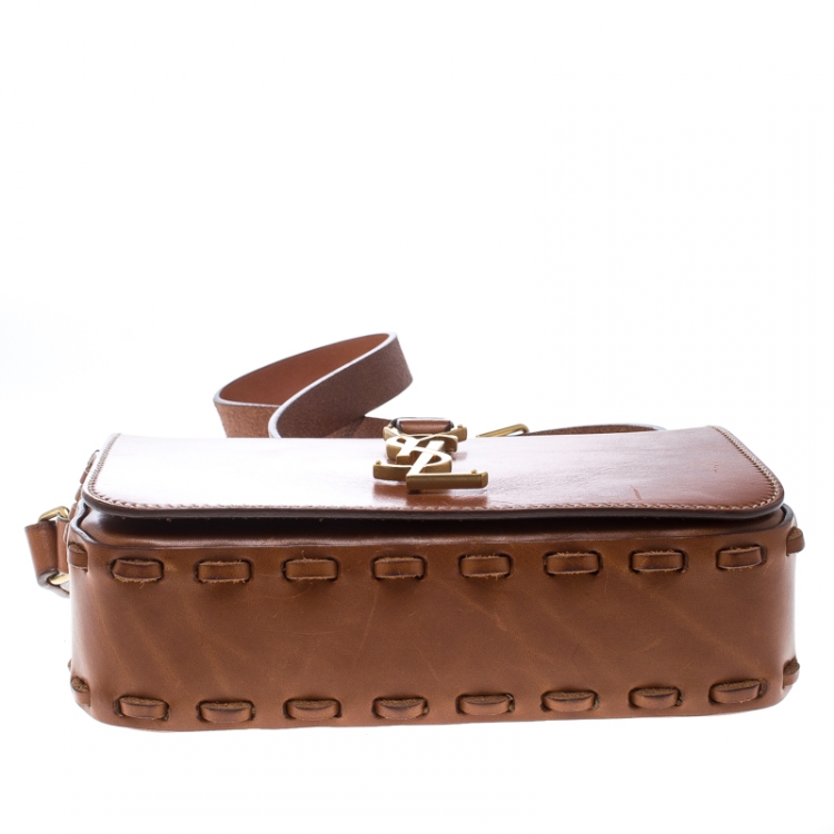 Pre Owned Saint Laurent Brown Leather Medium Monogram Université Flap Shoulder Bag