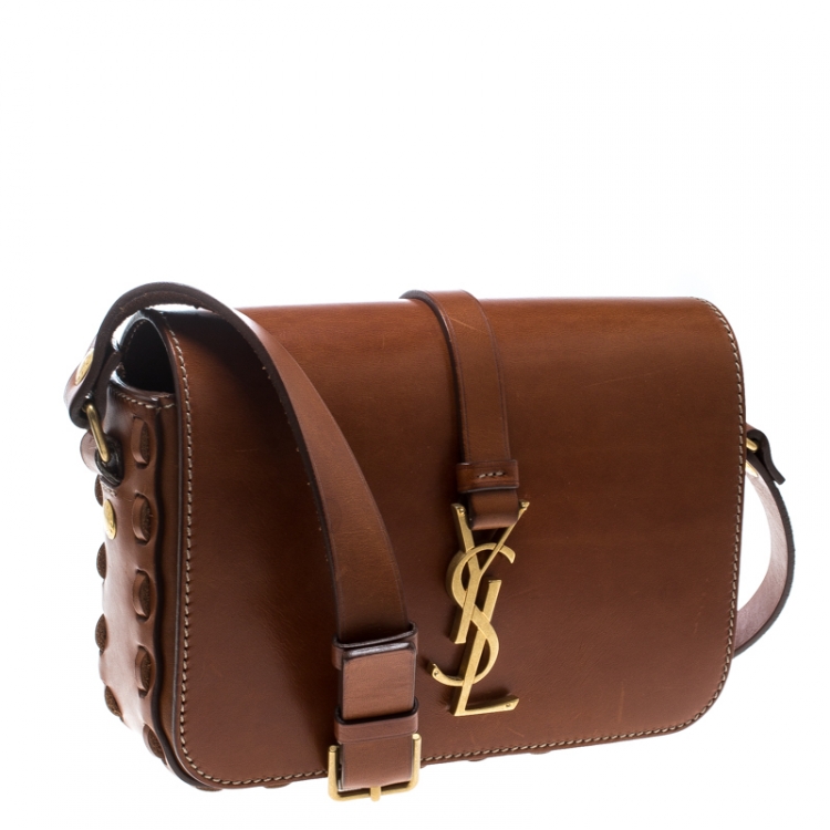 Pre Owned Saint Laurent Brown Leather Medium Monogram Université Flap Shoulder Bag