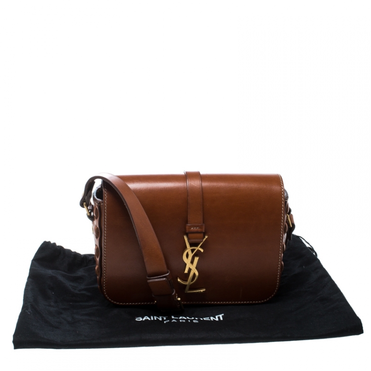 Pre Owned Saint Laurent Brown Leather Medium Monogram Université Flap Shoulder Bag