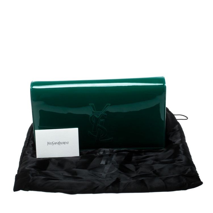 Pre Owned Saint Laurent Green Patent Leather Belle De Jour Flap Clutch
