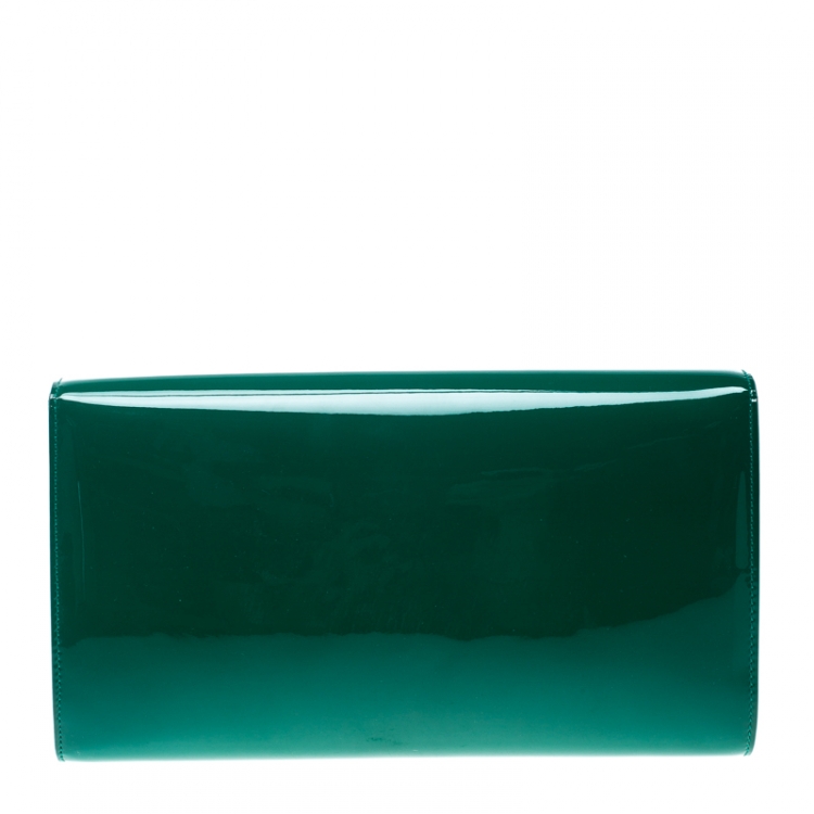 Pre Owned Saint Laurent Green Patent Leather Belle De Jour Flap Clutch