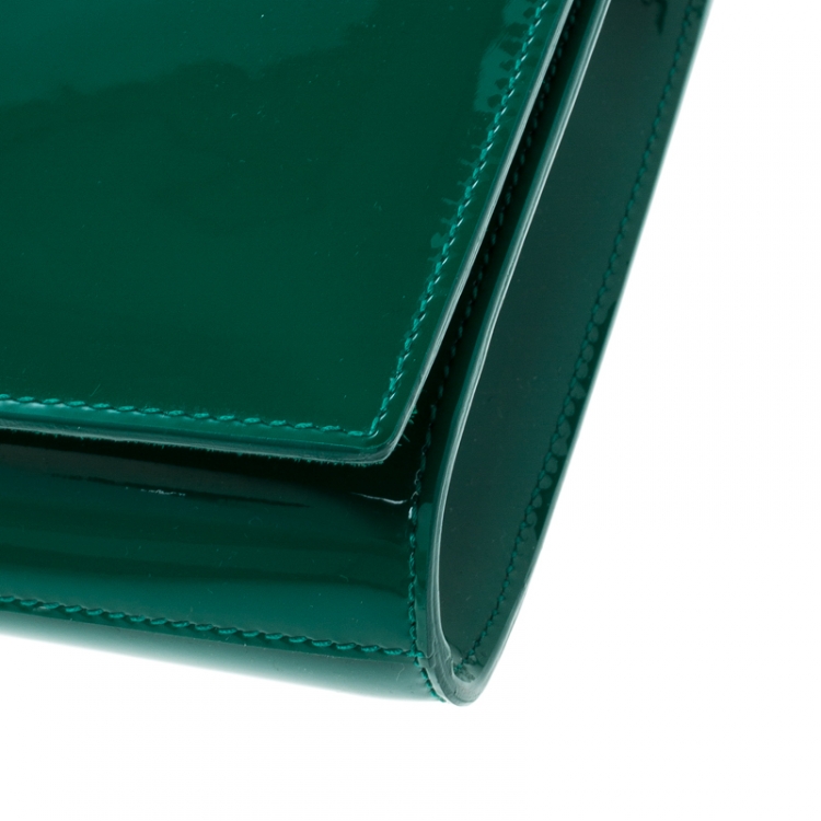 Pre Owned Saint Laurent Green Patent Leather Belle De Jour Flap Clutch