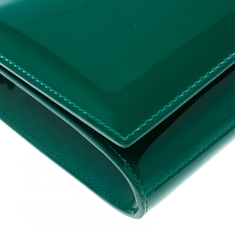 Pre Owned Saint Laurent Green Patent Leather Belle De Jour Flap Clutch